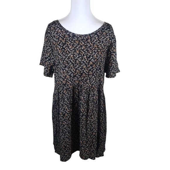 CottonOn Black Floral Babydoll Mini Dress Women S Grunge Goth Coquette Fairycore - Picture 2 of 7